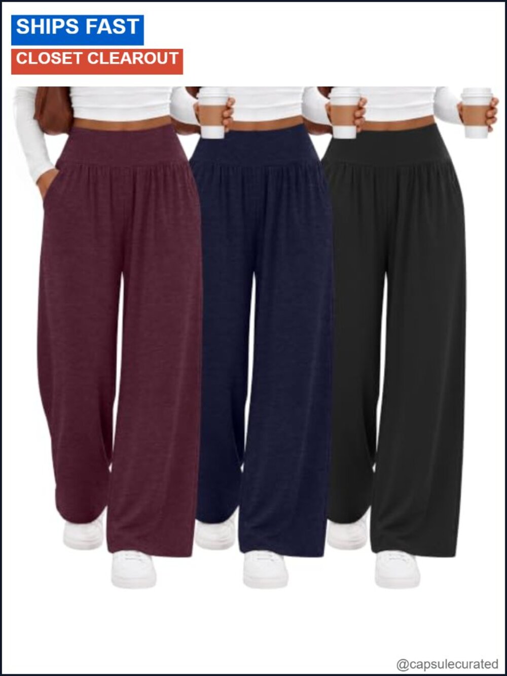 3 Pack Wide Leg Yoga Pants with Pockets High Rise Lounge